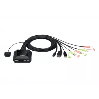 ATEN 2-porttinen USB-C DisplayPort -hybridikaapeli-KVM-kytkin, 4096 x 2160 pikseliä, 4K Ultra HD, 0,74 W, musta