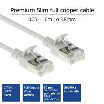 ACT harmaa 1 m LSZH U/FTP CAT6A datakeskuksen Slimline-patchkaapeli ilman lukituskielekettä RJ45-liittimillä