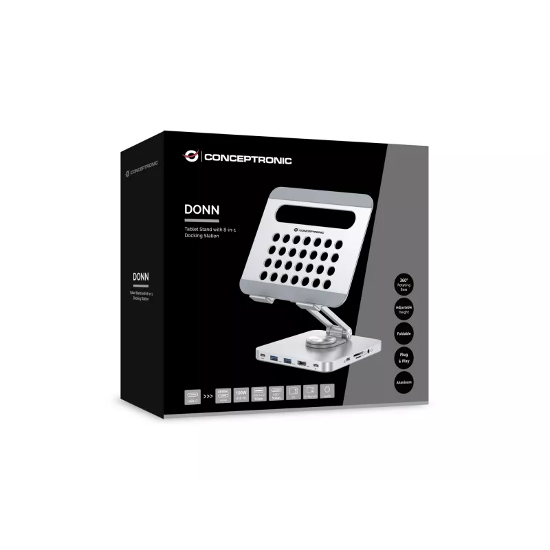 Conceptronic DONN26G, hopea, tabletti, multimediateline, alumiini, 100 W, MicroSD (TransFlash), SD, SDHC, SDXC