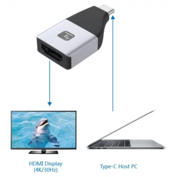 Techly IADAP USBC-HDMI4K USB-näytönohjainadapteri 4096 x 2160 pikseliä musta, hopea