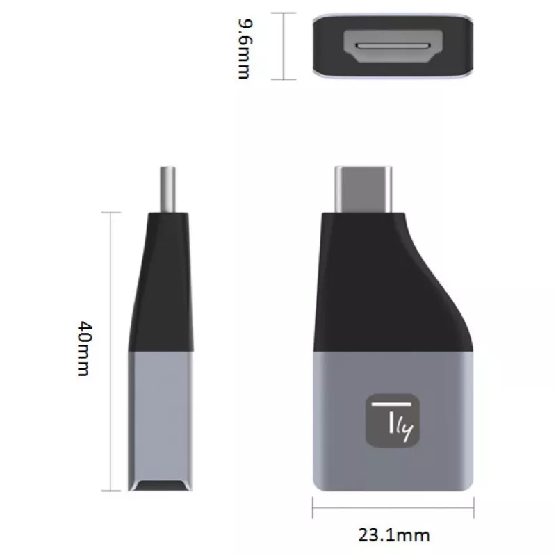 Techly IADAP-USBC-HDMI4K USB-C – HDMI-sovitin, 24-nastainen USB-C-uros – HDMI-naaras, 4K (3840 x 2160), musta, hopea