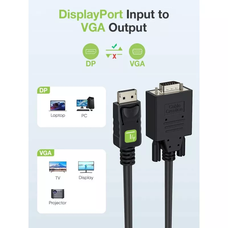 Techly näytön DisplayPort-VGA-kaapeli 3 m ICOC DSP-V-030