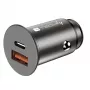 Techly Mini autolaturi USB-A ja USB-C Quick Charge 3.0 38W mustassa metallissa
