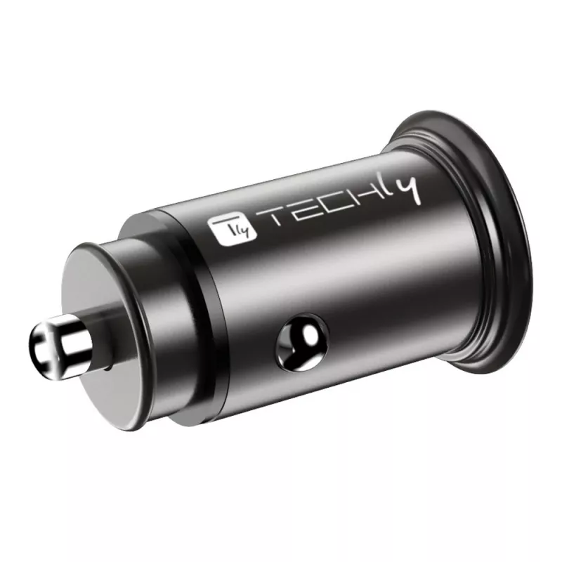 Techly Mini autolaturi USB-A ja USB-C Quick Charge 3.0 38W mustassa metallissa