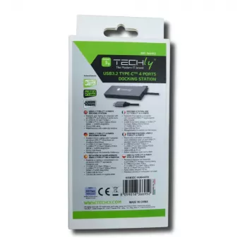 Techly IUSB32C-HUB4HPD kannettavan telakointiasema/porttireplikaattori johdollinen USB 3.2 Gen 2 (3.1 Gen 2) Type-C harmaa