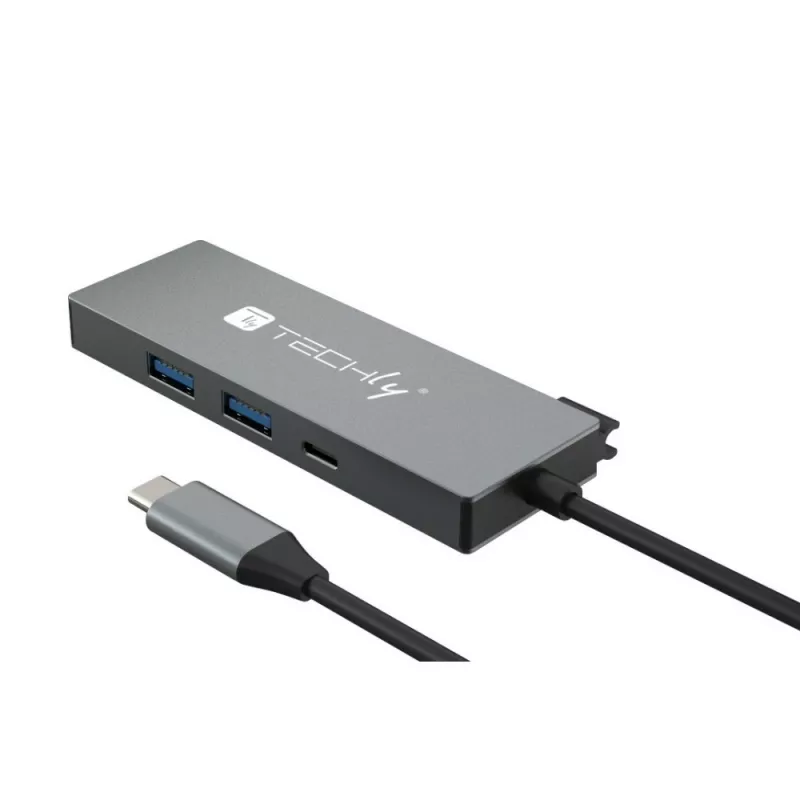 Techly IUSB32C-HUB4HPD USB-C-keskitin 4-in-1, USB 3.2 Type-C -telakointiasema, 2x USB-A, 1x USB-C, HDMI