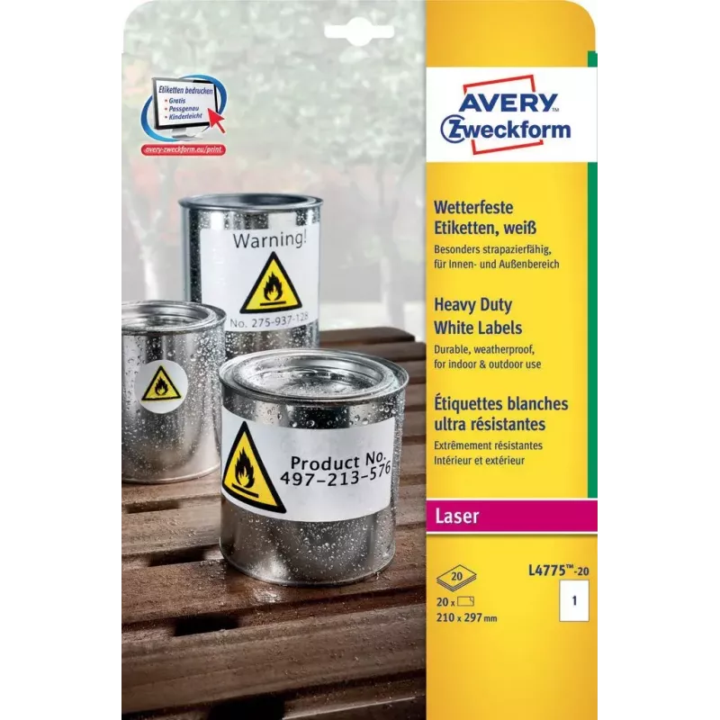 Itseliimautuva tarra Avery L4775-20 pyöristetty suorakaide