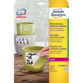 Itseliimautuva tarra Avery L4778REV-20 pyöristetty suorakaide