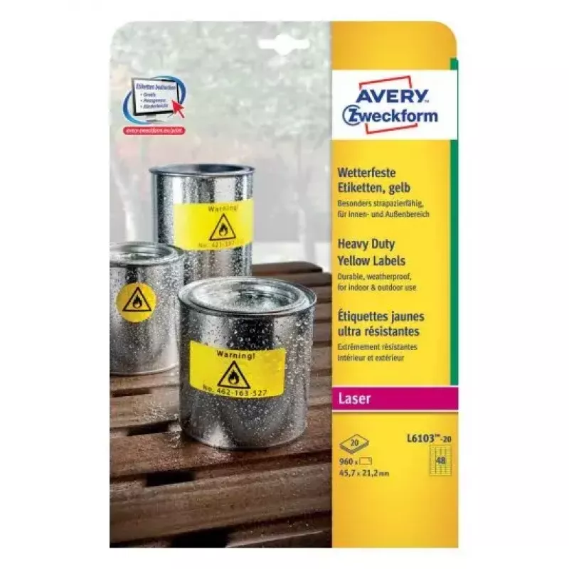 Itseliimautuva suorakaidetarra Avery L6103-20
