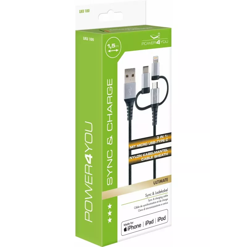 USB-kaapeli Schwaiger LKU 100 1,5m USB 2.0 A Micro-USB B musta hopea