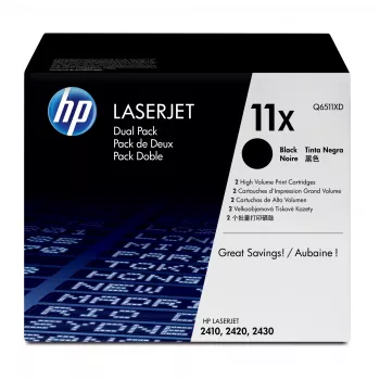 HP 11X 2 kpl:n pakkaus High Yield musta alkuperäinen LaserJet -värikasetti 2 kpl