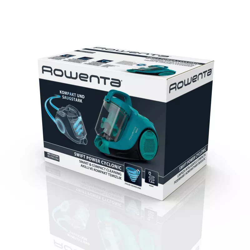Rowenta Swift Power Cyclonic RO2932EA sylinteri-pölynimuri, kuivapuhdistukseen, pussiton, 750 W