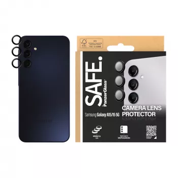 Kameran linssinsuoja PanzerGlass SAFE. Samsung Galaxy A15 musta naarmuuntumaton iskunkestävä