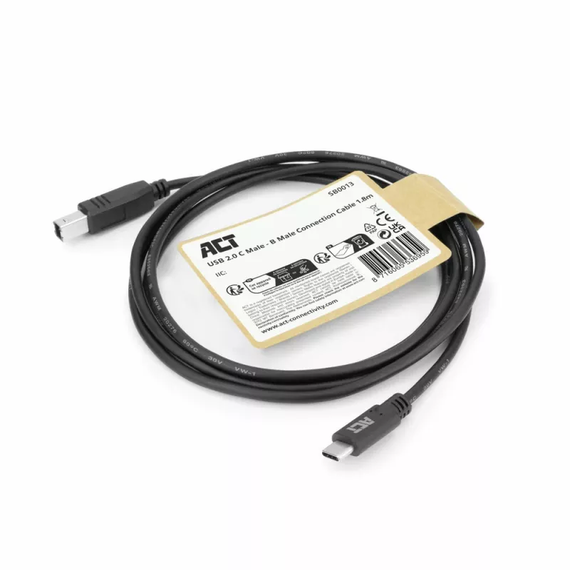 ACT USB 2.0 -kaapeli, USB-C - USB-B, 1,8 metriä