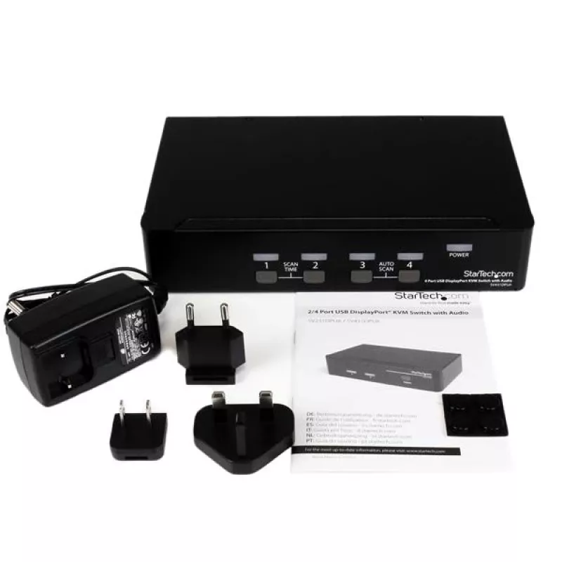 StarTech.com 4-porttinen USB DisplayPort KVM-kytkin audiotuella, 3840 x 2400 pikseliä, musta