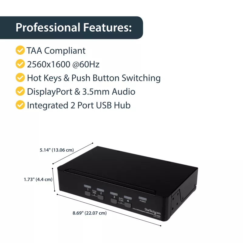 StarTech.com 4-porttinen USB DisplayPort KVM-kytkin audiotuella, 3840 x 2400 pikseliä, musta