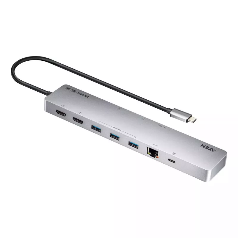 USB-keskitin ATEN UH3240 Type-C hopea 3,5mm HDMI RJ-45 USB 3.2