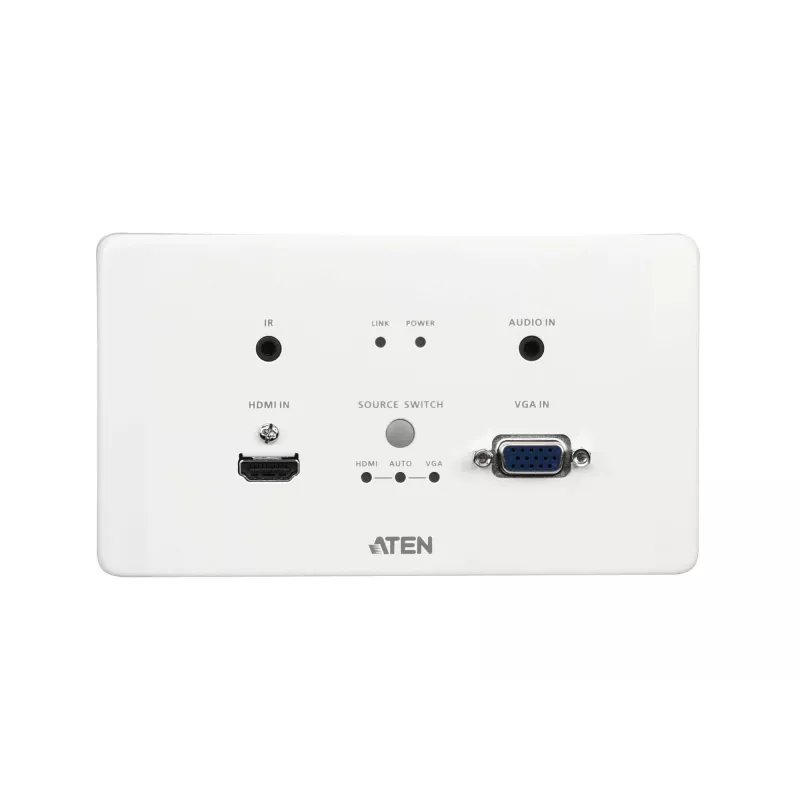 ATEN HDMI & VGA HDBaseT -lähetin EU-seinälevyllä / PoH (4K@100m) (HDBaseT Class A)