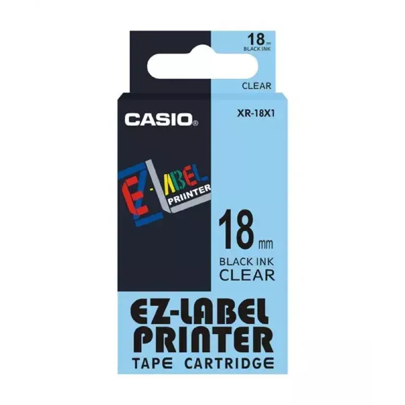 Merkintänauha Casio XR-18X1 musta läpinäkyvällä
