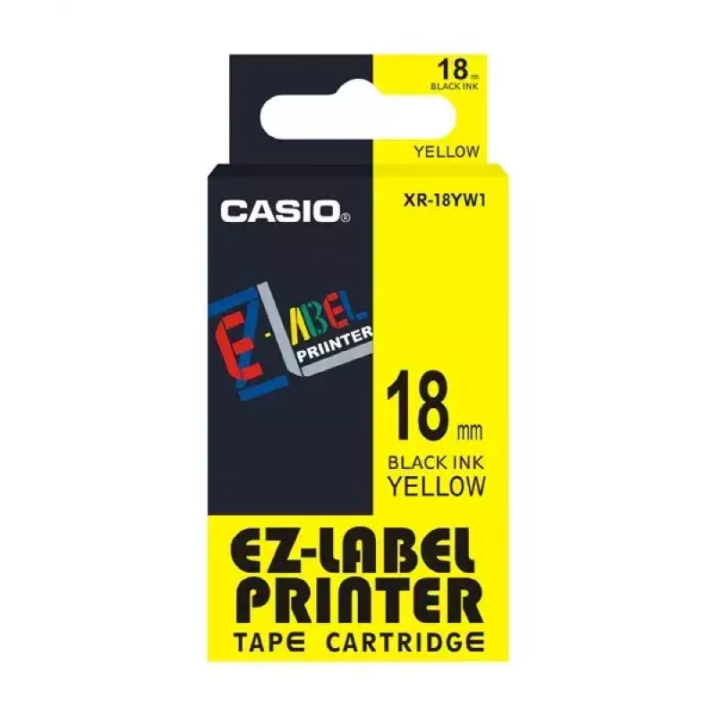 Tarratulostinnauha Casio XR-18YW1 musta keltaisella