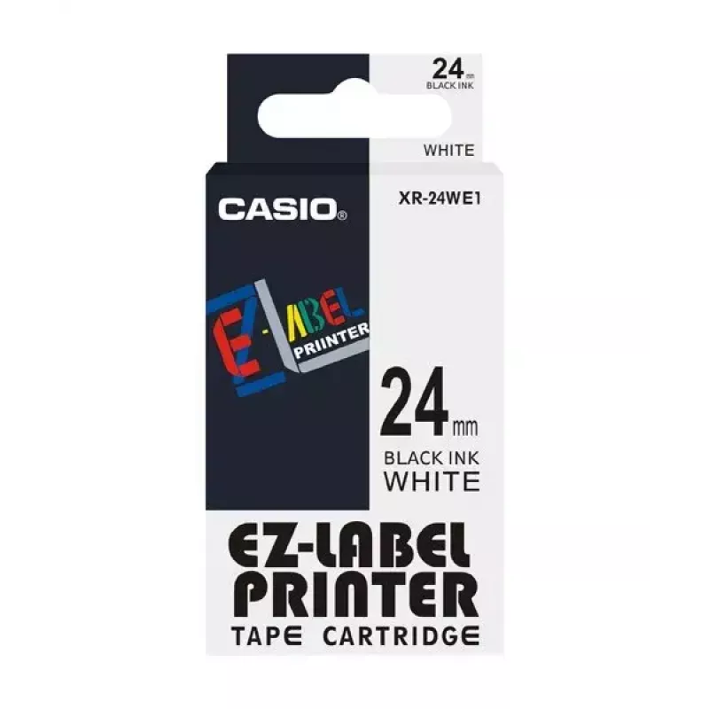 Tarratulostinnauha Casio XR-24WE1 musta valkoisella