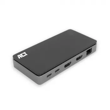 ACT USB-C 4K MST -telakka 2 HDMI-näytölle, Ethernet, USB-C, 3x USB-A, PD-läpivienti ja 1 metrin irrotettava liitäntäkaapeli