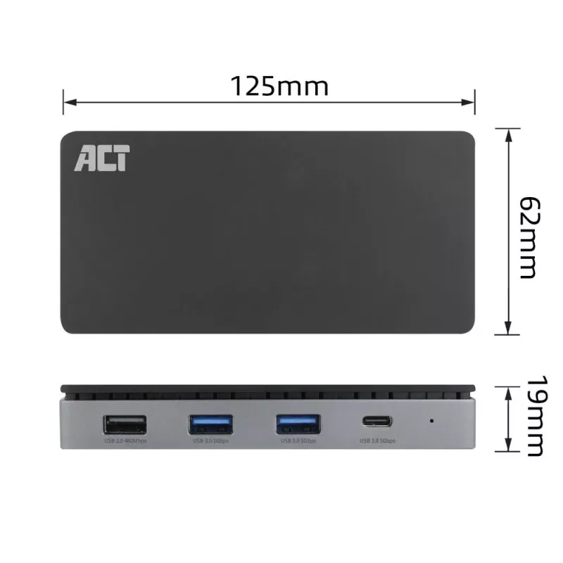 ACT USB-C 4K MST -telakka 2 HDMI-näytölle, Ethernet, USB-C, 3x USB-A, PD-läpivienti ja 1 metrin irrotettava liitäntäkaapeli