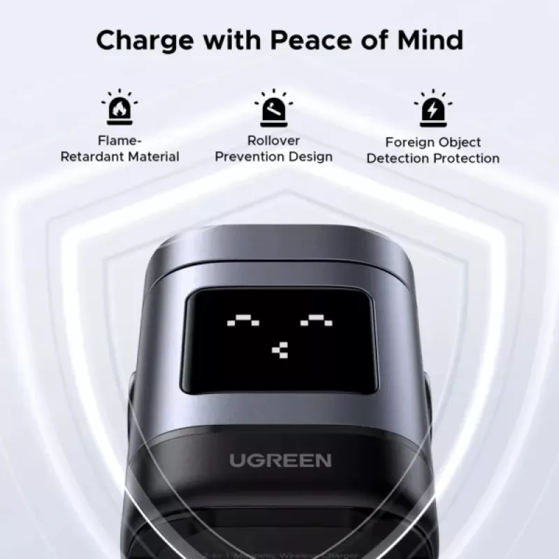 Laturi UGREEN 45775 — langaton AC-pikalaturi sisäkäyttöön, yleinen, 1× USB-C, musta/harmaa