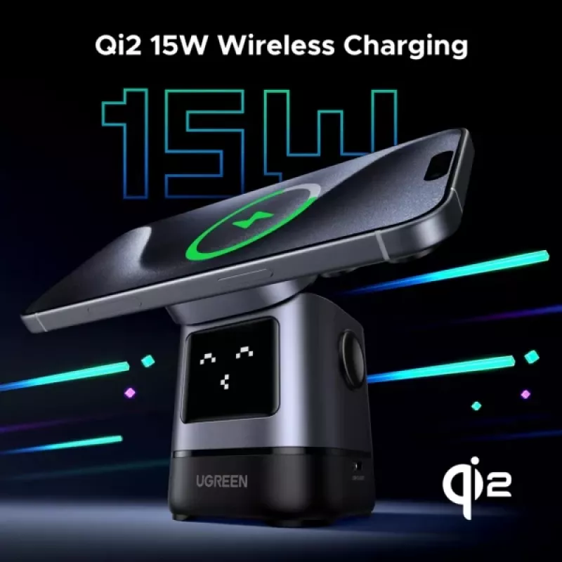 Laturi UGREEN 45775 — langaton AC-pikalaturi sisäkäyttöön, yleinen, 1× USB-C, musta/harmaa