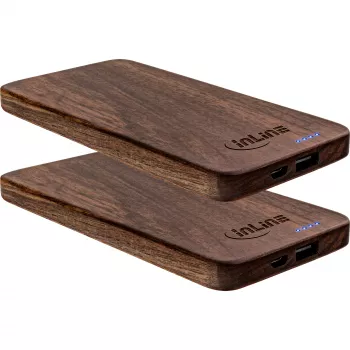 InLine 01478D USB-varavirtalähde 5000 mAh saksanpähkinäpuu, LED-näyttö, 2 kpl:n pakkaus