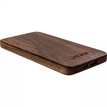 InLine woodplate, USB-virtapankki 5 000mAh, LED-valolla, saksanpähkinäpuu