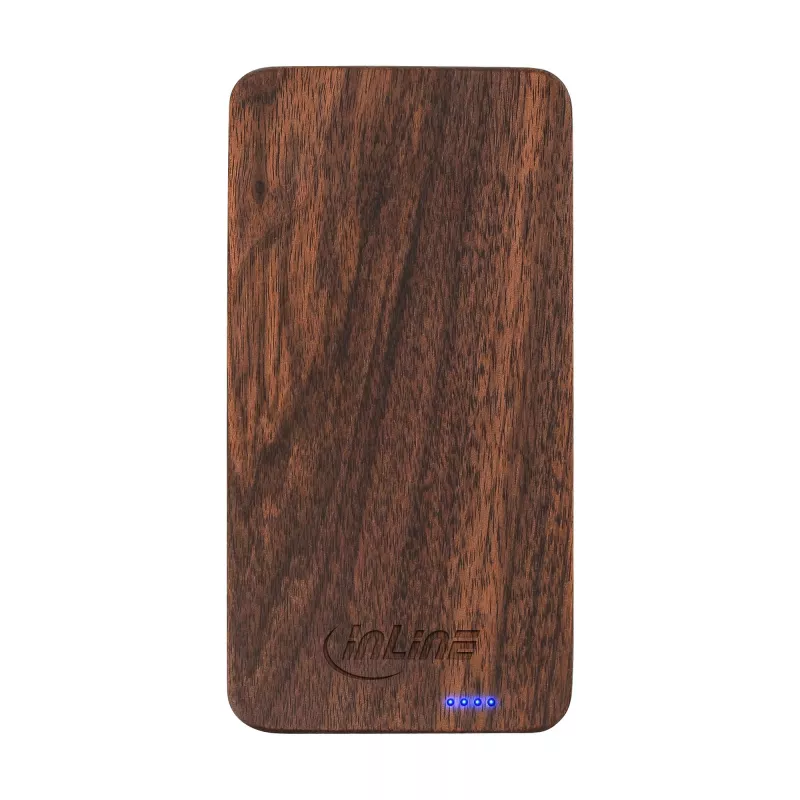 InLine woodplate, USB-virtapankki 5 000mAh, LED-valolla, saksanpähkinäpuu