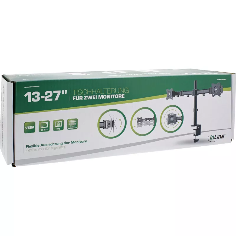 InLine pöytäteline, 2x TFT/LCD/LED enintään 68 cm (27 tuumaa), max. 2x8 kg
