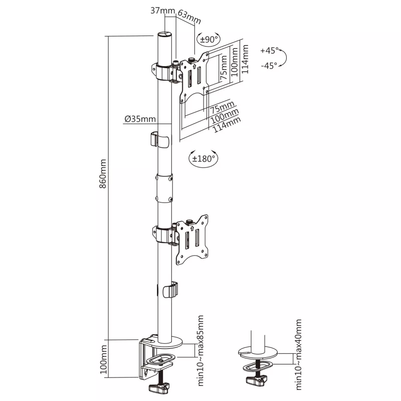 InLine pöytäteline 2x TV/LED/TFT-näytölle enintään 81cm 32 tuumaa max. 9kg