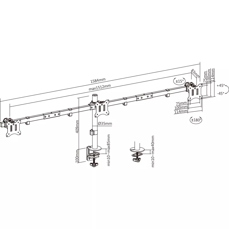 InLine pöytäteline 3x TV / LED / TFT-näytölle enintään 81cm 32 tuumaa max. 7kg