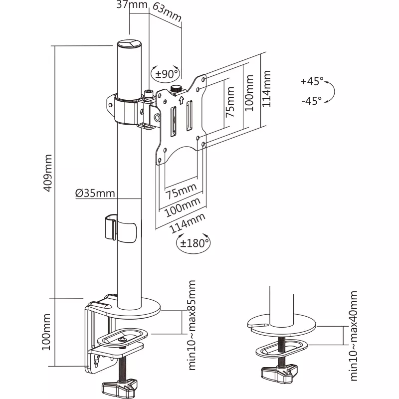 InLine pöytäteline TV / LED / TFT-näytölle enintään 81cm 32 tuumaa max. 9kg musta