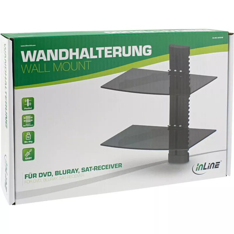 InLine seinäteline DVD-, Blu-ray- ja satelliittivastaanottimille, max. 8 kg, musta