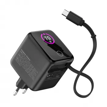 InLine USB-virtalähde, 70 W, GaN, USB-C PD + USB-A QC, kaapeli 60 cm, musta