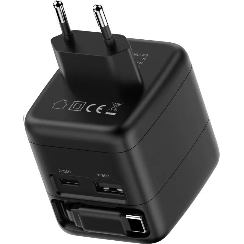 InLine USB-virtalähde, 70 W, GaN, USB-C PD + USB-A QC, kaapeli 60 cm, musta