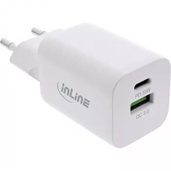 InLine USB-virtalähde, laturi USB-A + USB-C, 33W, PD + QC, valkoinen