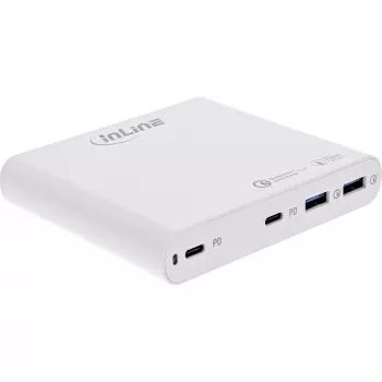 InLine USB-virtalähde, GaN-laturi, 4-fach, 2x USB-C + 2x USB-A, 120W, valkoinen