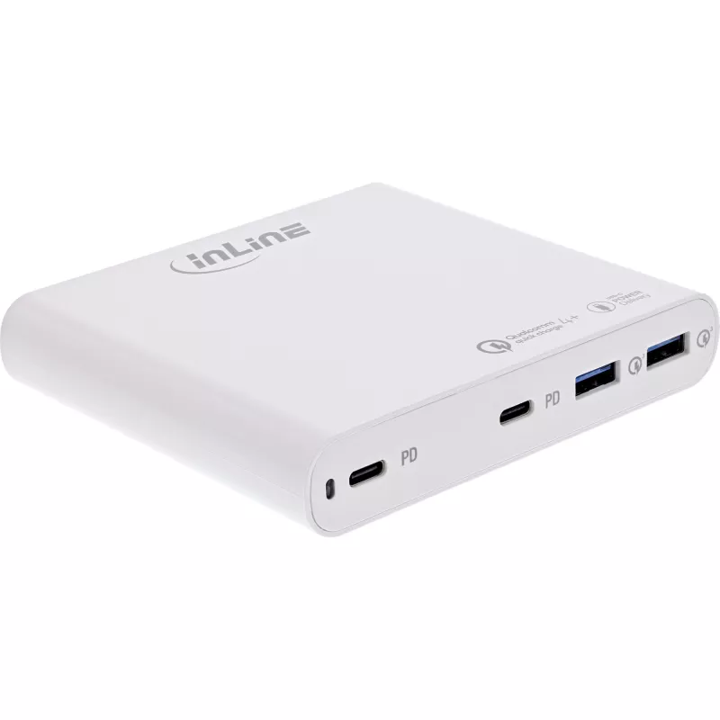 InLine USB-virtalähde, GaN-laturi, 4-fach, 2x USB-C + 2x USB-A, 120W, valkoinen
