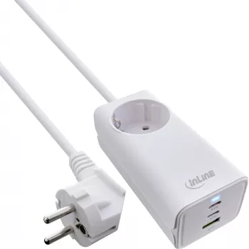 InLine USB-virtalähde, GaN-laturi, 2x USB-C, 1x USB-A, PD 3.0, turvapistorasia