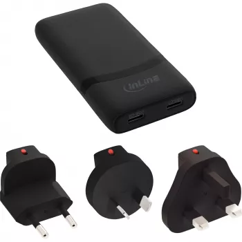 USB-virtalähde laturi InLine 31519B Dual USB-C 65W verkkosovitin kahdella USB-C-liitännällä