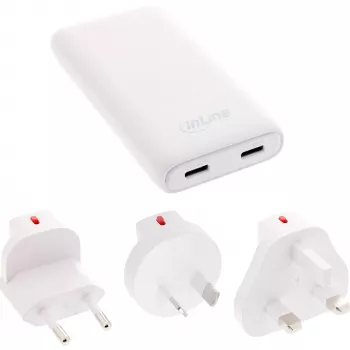 USB-virtalähde InLine 31519C Dual USB-C 65W – Dual-USB-C-liitännät, 65 W kokonaisteho