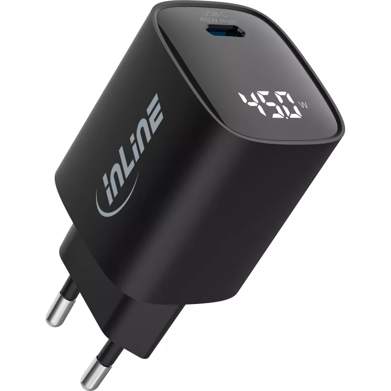 InLine USB PD -virtalähde, GaN-laturi, 1 portti, USB-C, 45W, näytöllä