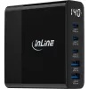 InLine USB PD -virtalähde, GaN-laturi, 5 porttia, USB-C + USB-A, 140W, näytöllä