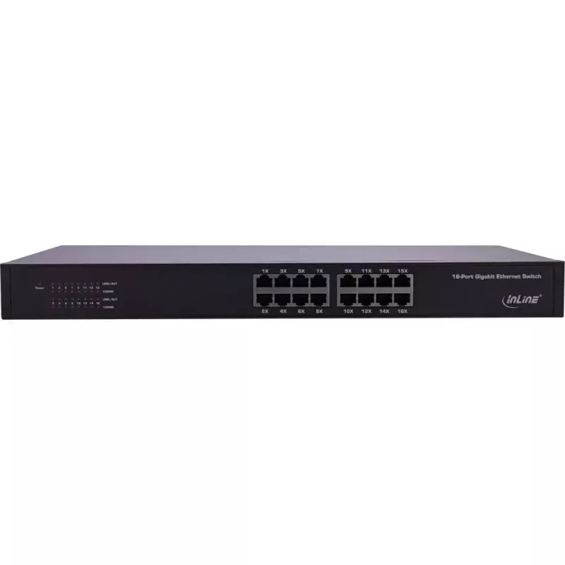 InLine Gigabit-verkkokytkin 16 porttia, 1Gb/s, 19 inch 1U, tuuletinon
