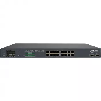 InLine PoE+ Gigabit verkkokytkin 24 porttia, 1 Gb/s, 2xSFP, 19 inch 1HE (sis. kiinnikkeet)