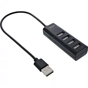 InLine USB 2.0 4-porttinen keskitin, Type-A-uros 4x Type-A-naaras, musta, 30 cm, ohut